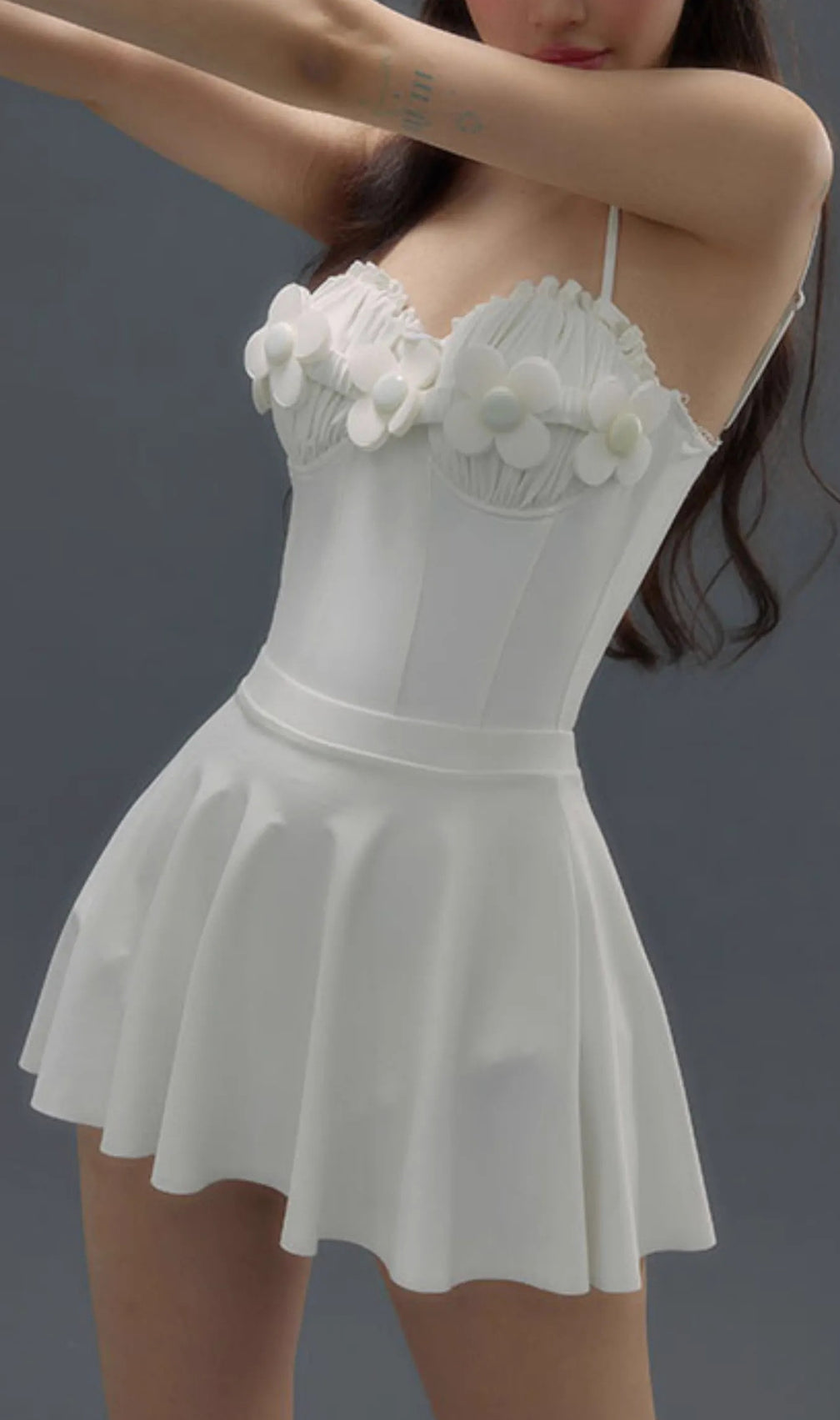 Deance White Flower One-Piece Swimsuit & Skirt