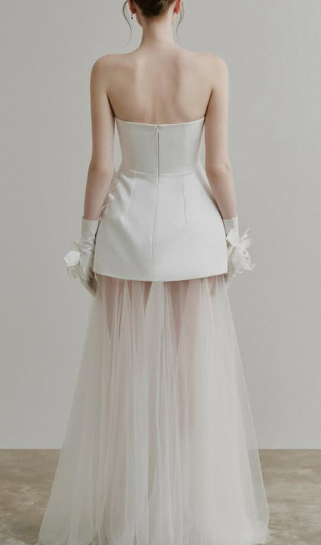 Doli White Strapless Flower Mesh Maxi Dress