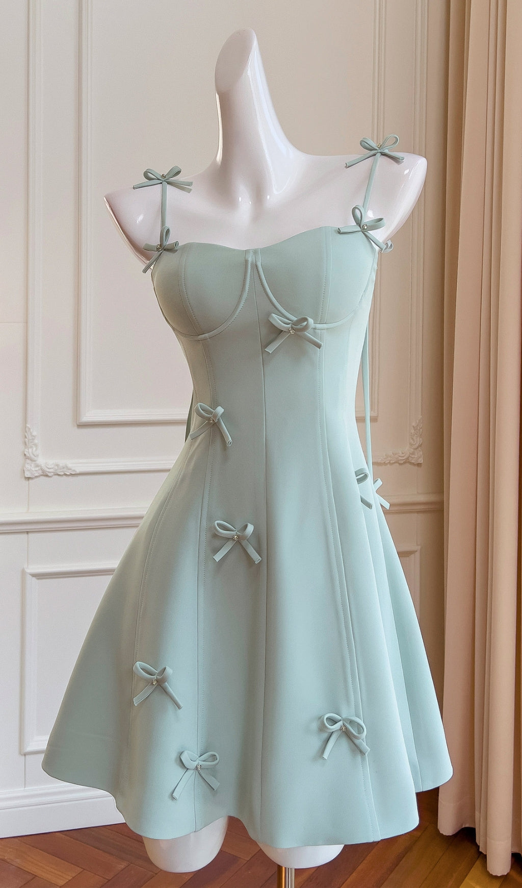 Amiela Bow Embellished Mini Dress