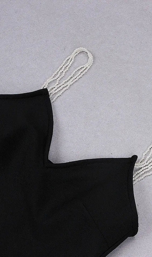 Black V Neck Spaghetti Bandage Midi Dress