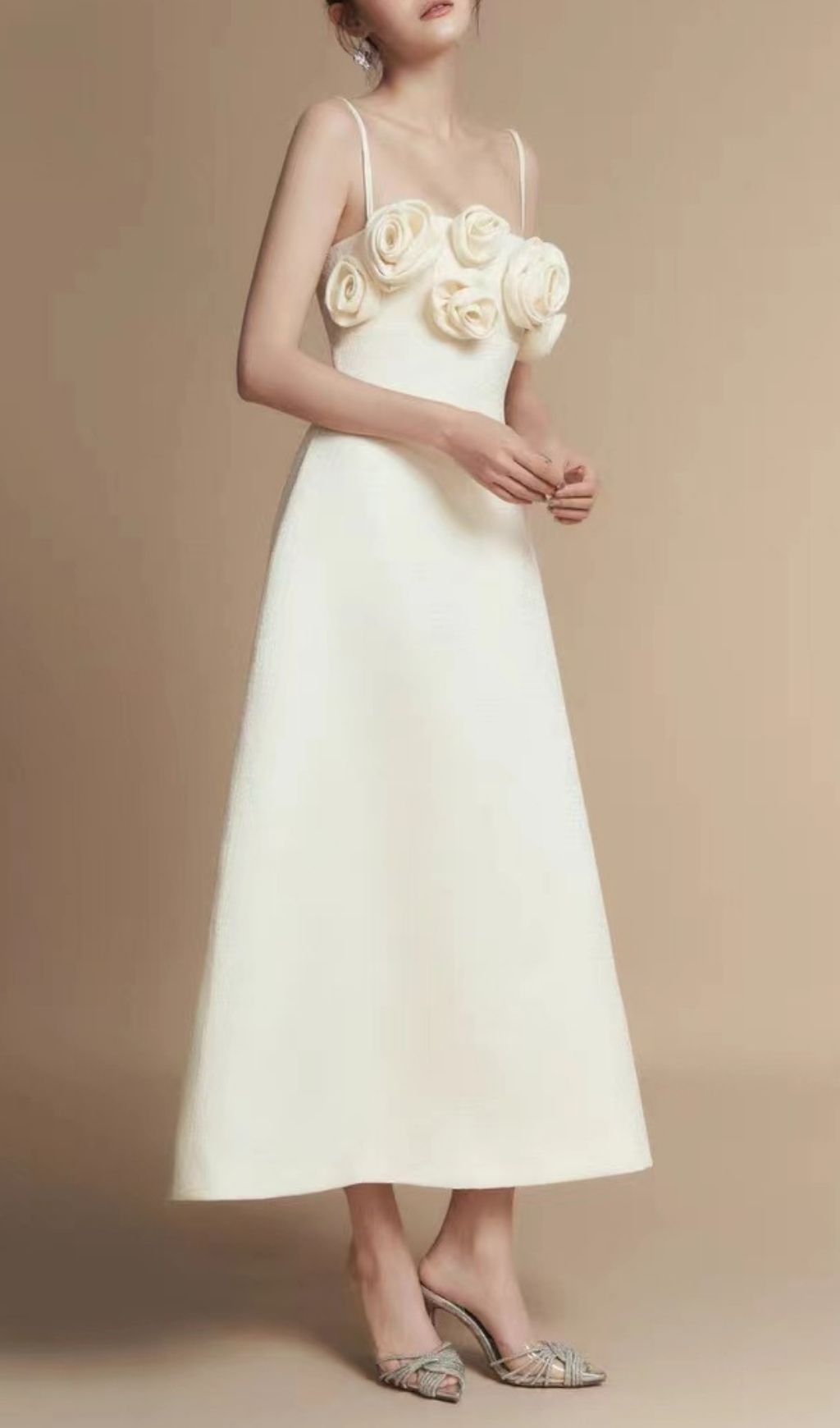 Keltie A-line Flower Applique Midi Dress