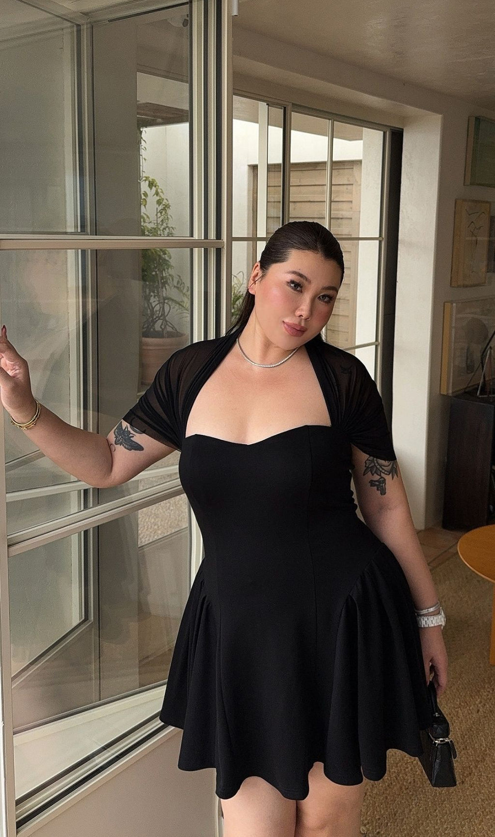 Lacy Black Mesh Patchwork Plus Size Mini Dress