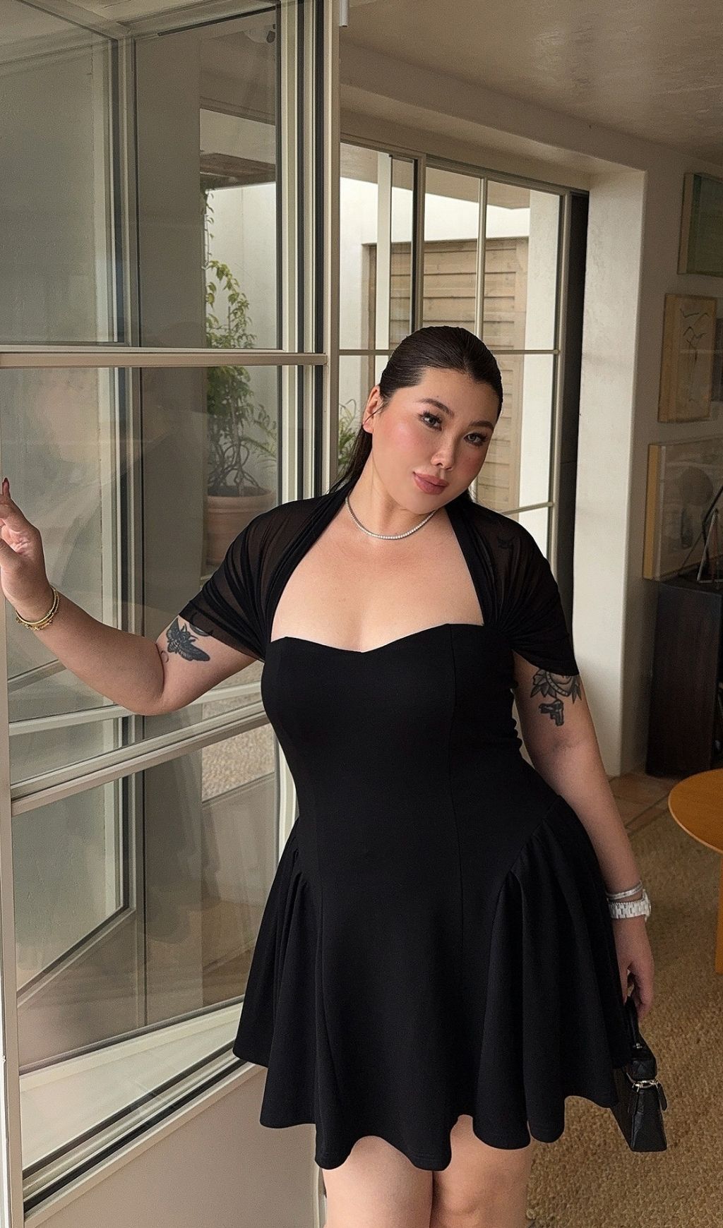 Lacy Black Mesh Patchwork Plus Size Mini Dress