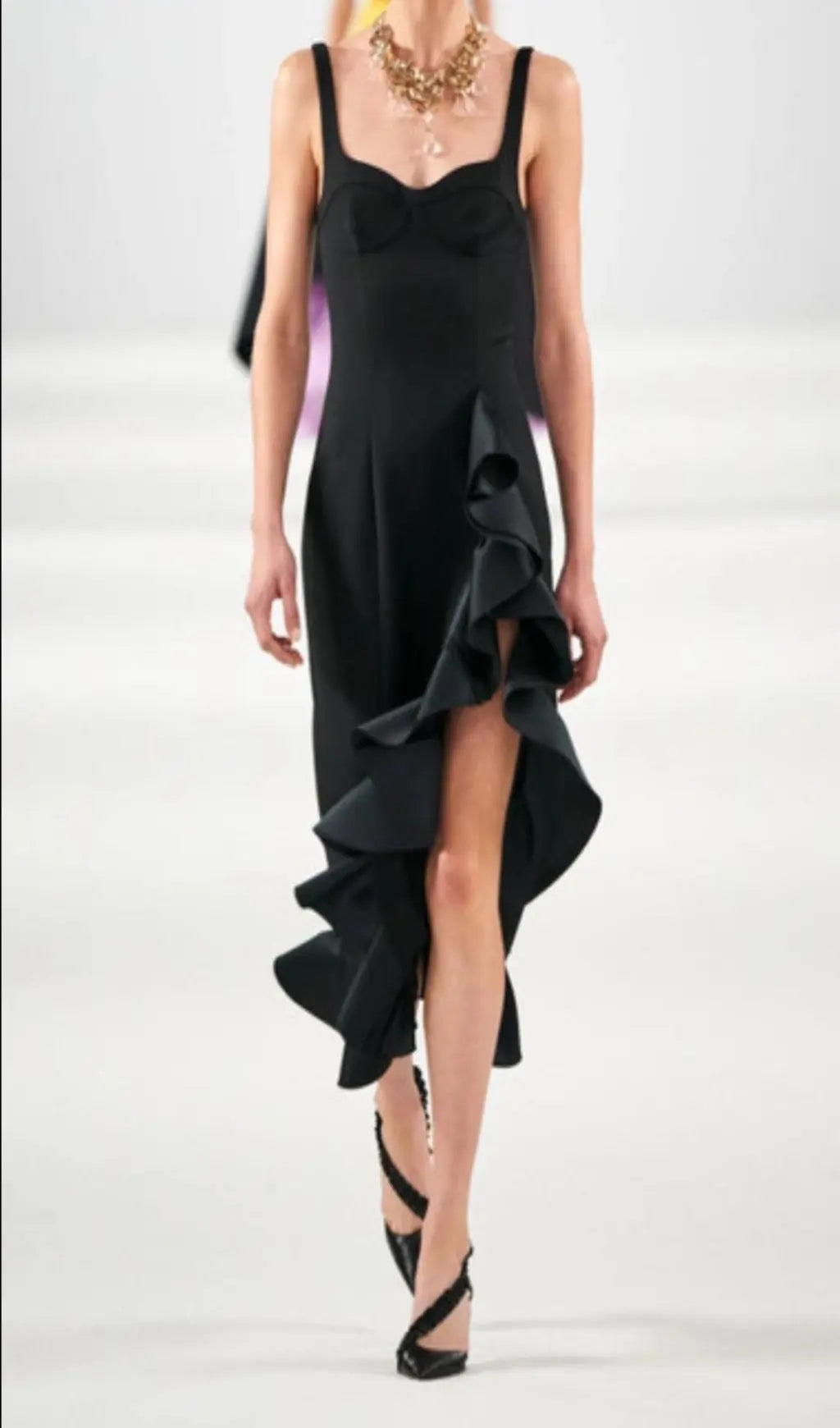 Bandage Ruched Midi Dress In Black