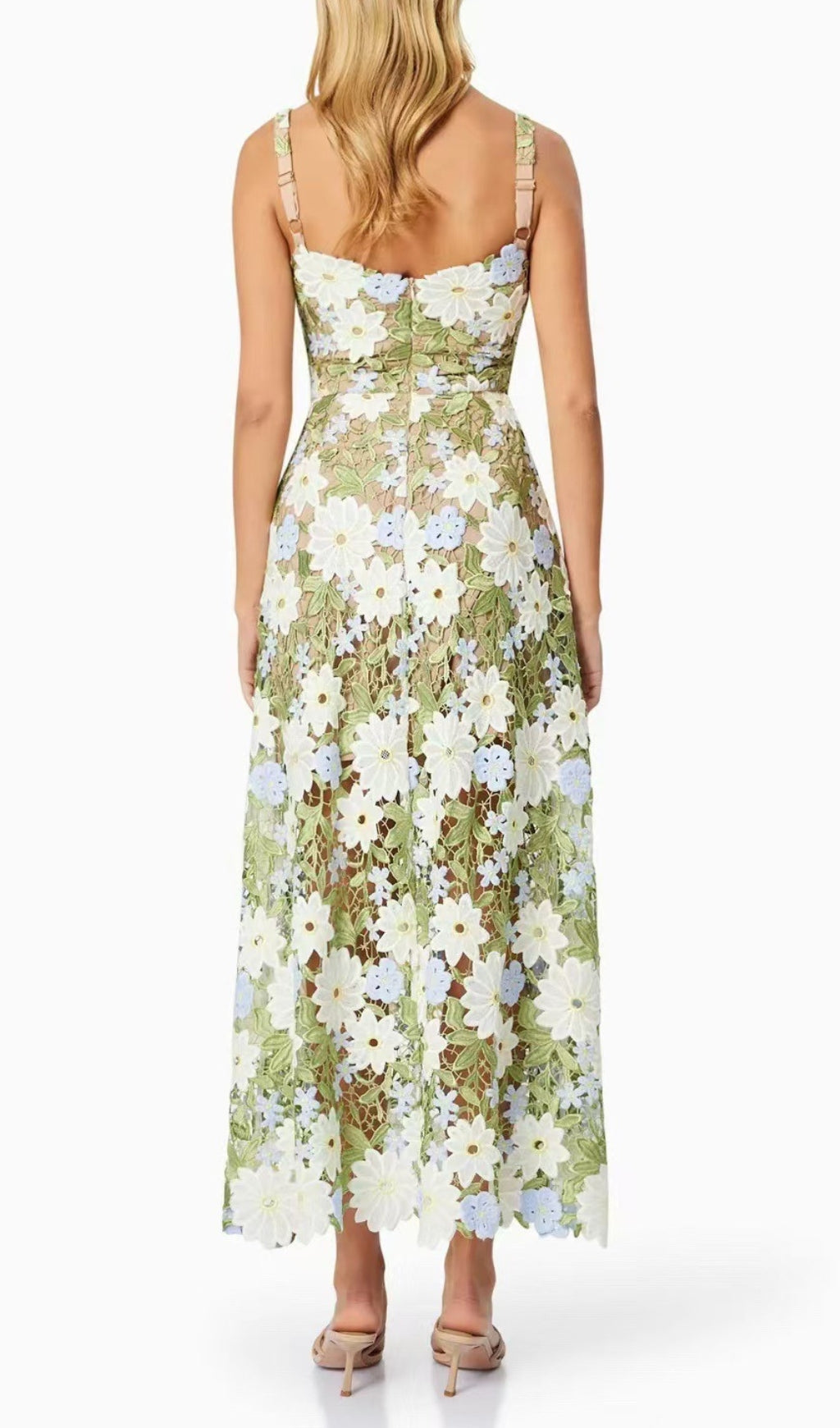 Diablo Green Strappy Flower Maxi Dress