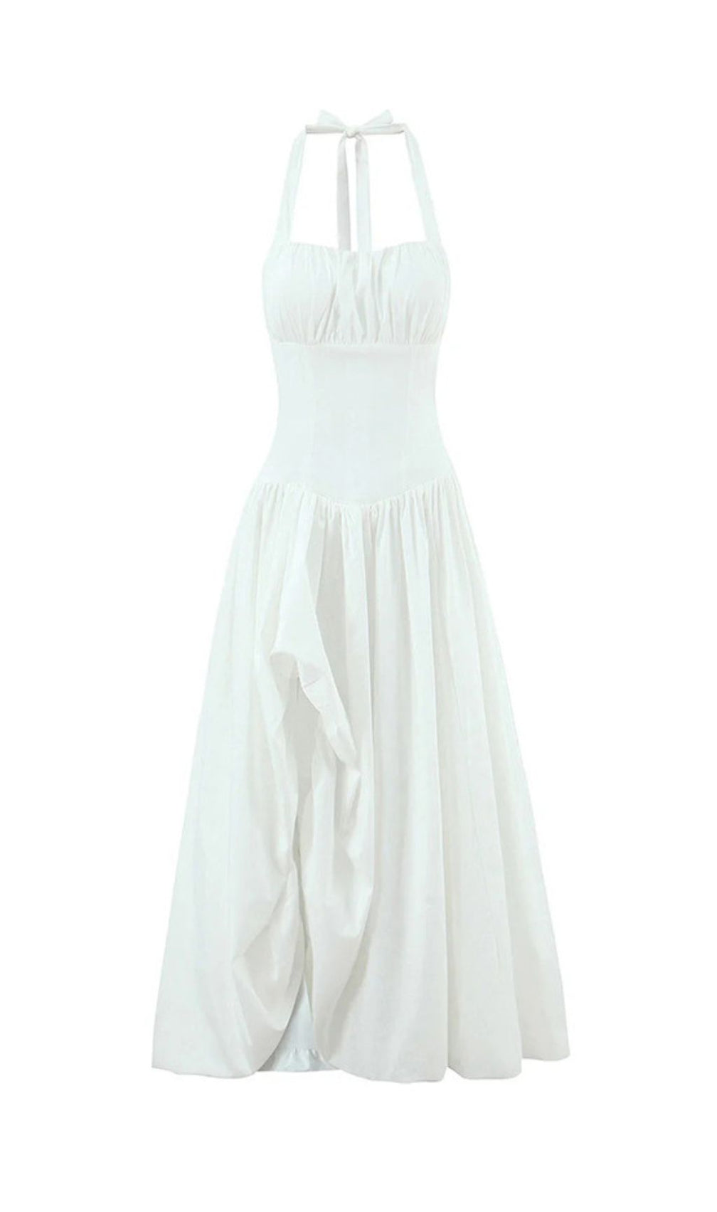 Judas Halter Maxi Dress: Elegant Blush Pink Gown with High Slit & Sculptural Volume