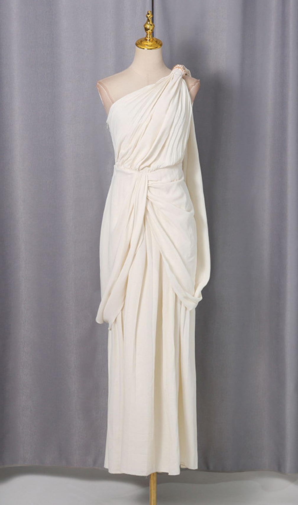 Jenise Grecian Goddess One-Shoulder Ruched Maxi Dress