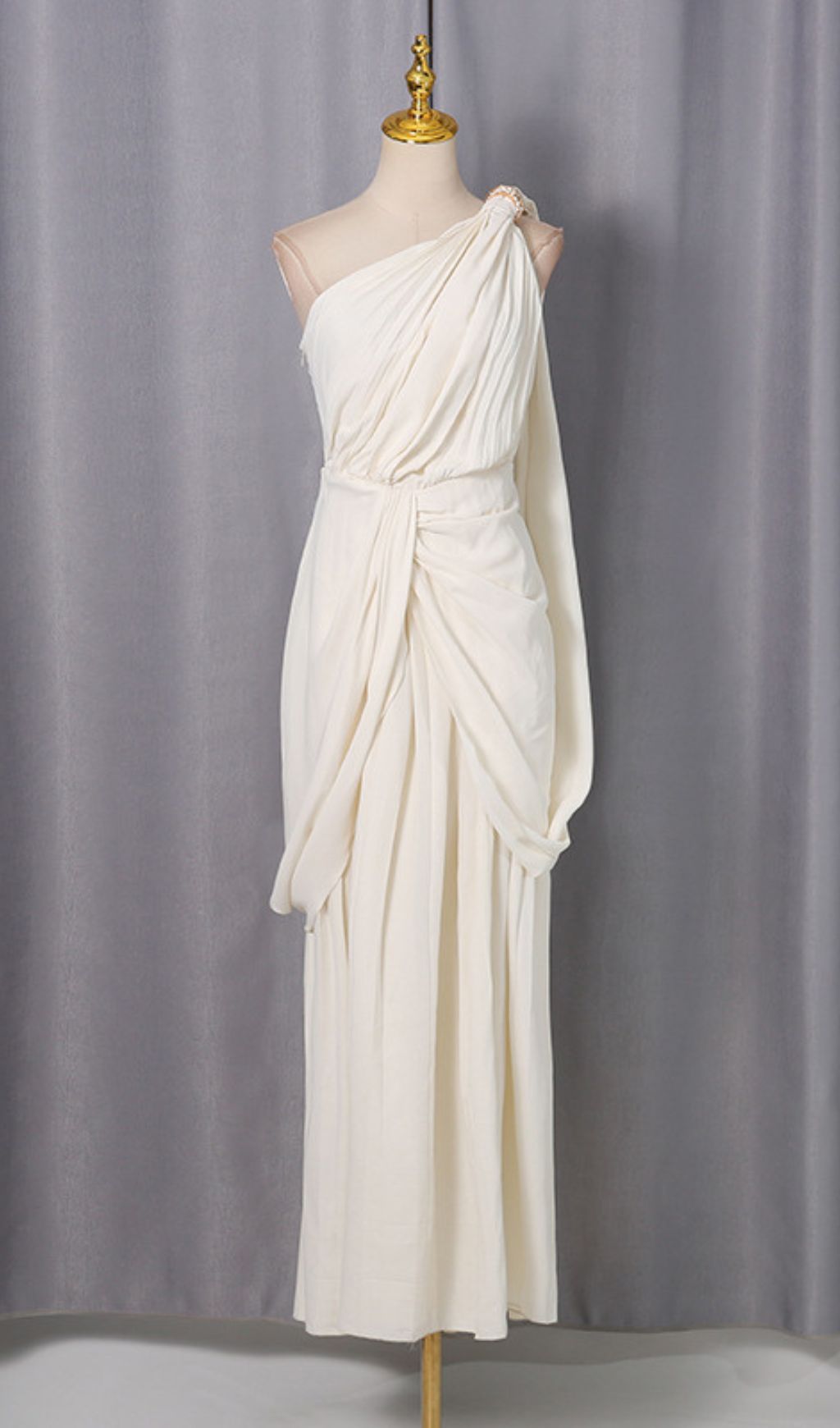 Jenise Grecian Goddess One-Shoulder Ruched Maxi Dress