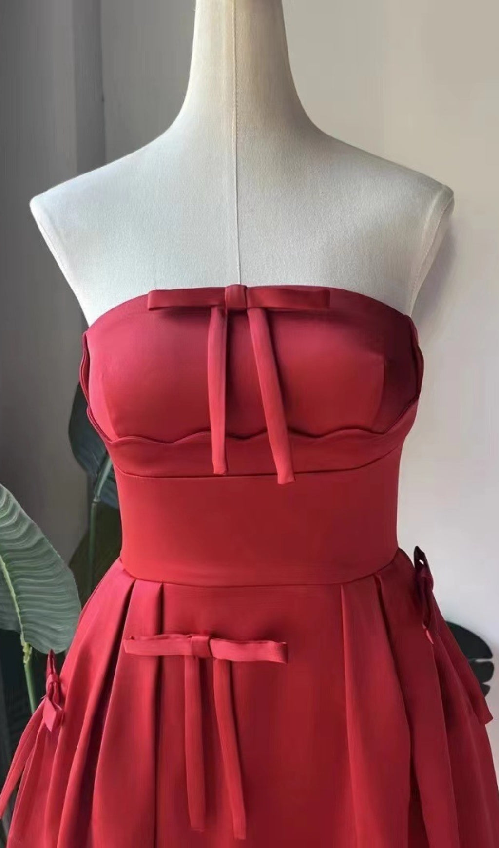 Berkant Red Strapless Bow Midi Dress