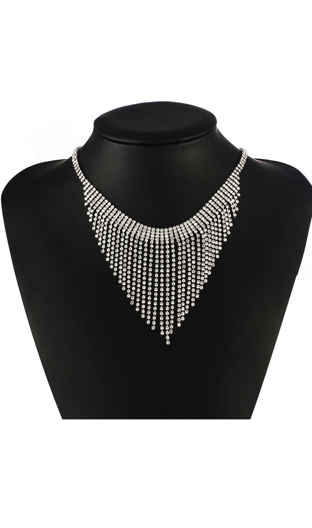 Silver Rhinestone Tassels Necklace