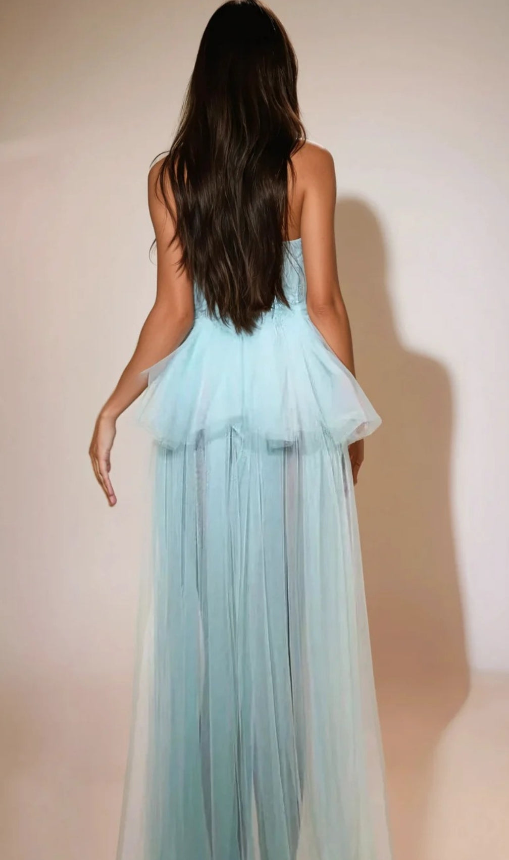 Kalene Strapless Ruffle Tulle Dress In Blue