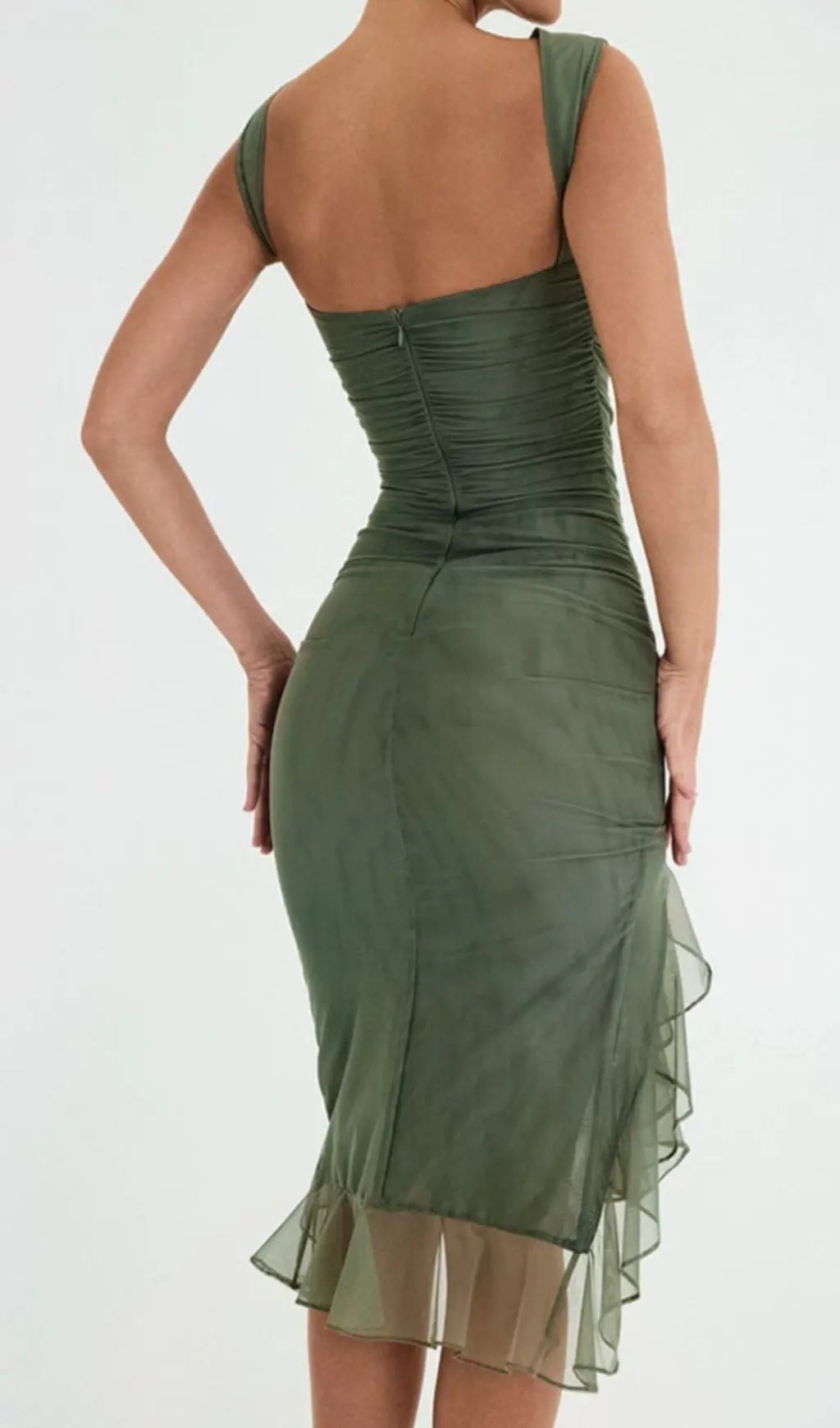 Ruched Irregular Dress In Green