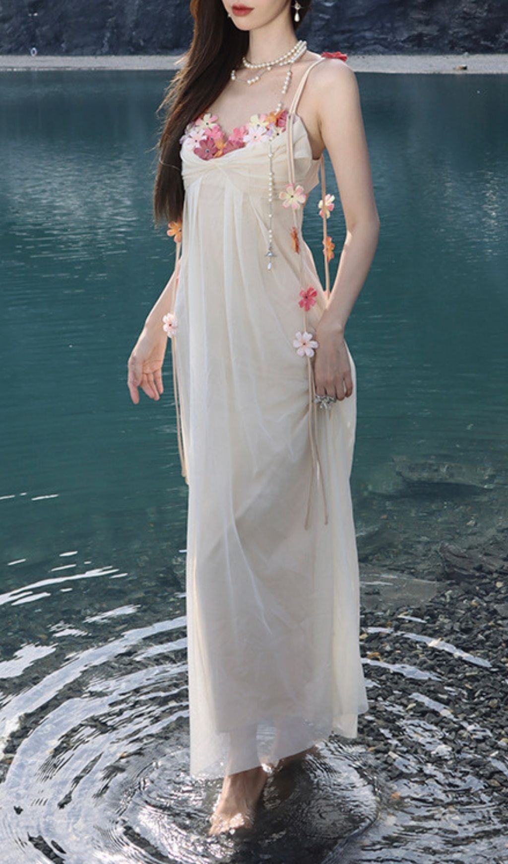 Farah Dreamy Ivory Floral Chiffon Maxi Dress - Romantic Open Back Gown