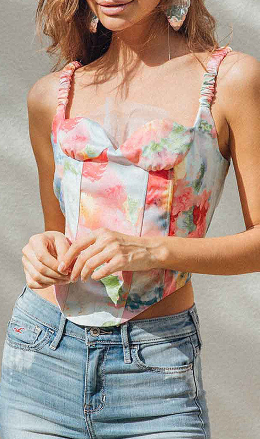 Deborah Printed Corset Mesh Top