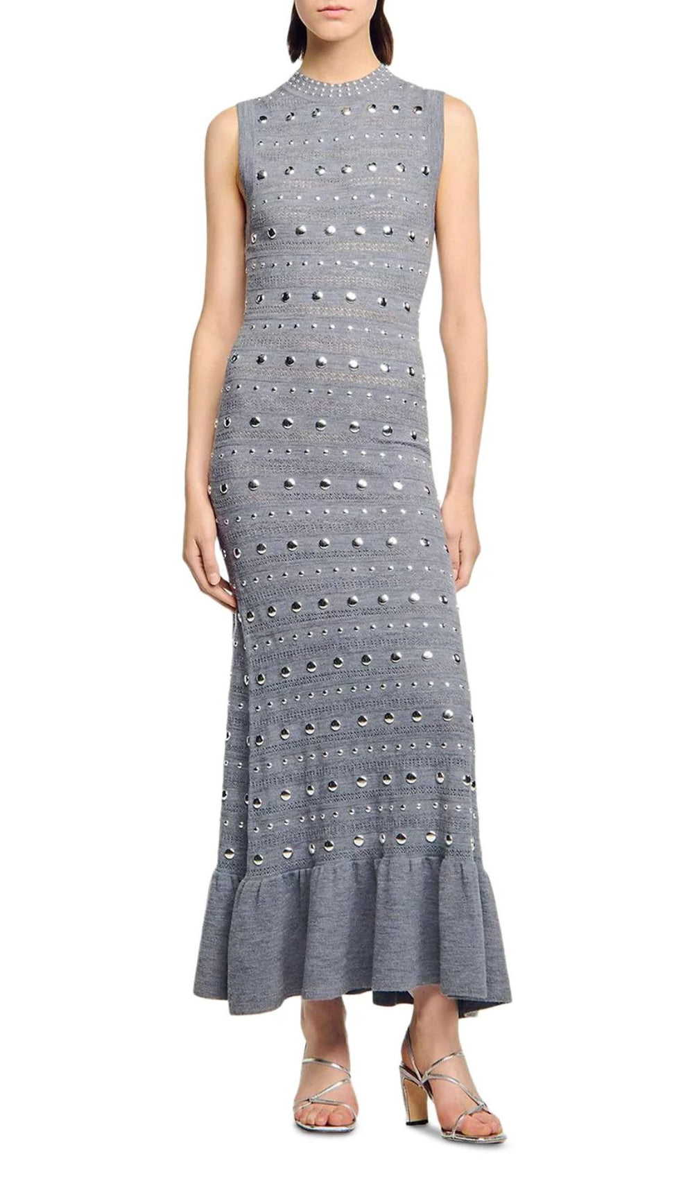 Venus Embellished Pointelle Knit Maxi Dress - Chic Grey