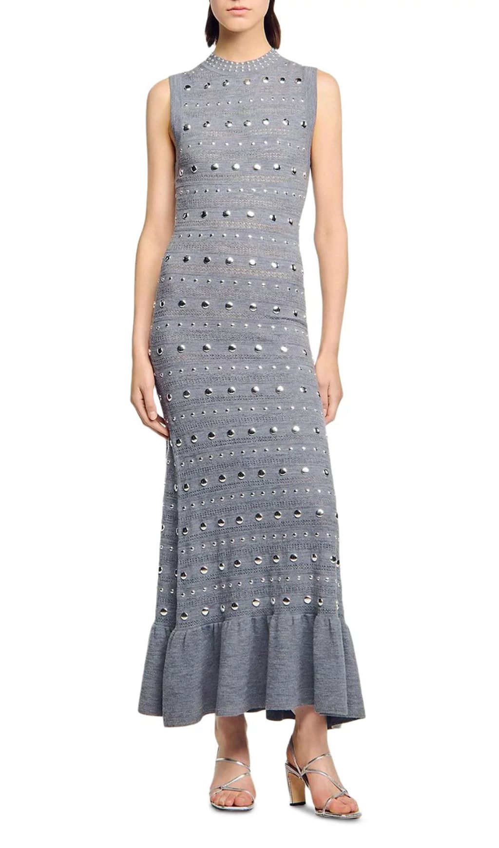 Venus Embellished Pointelle Knit Maxi Dress - Chic Grey