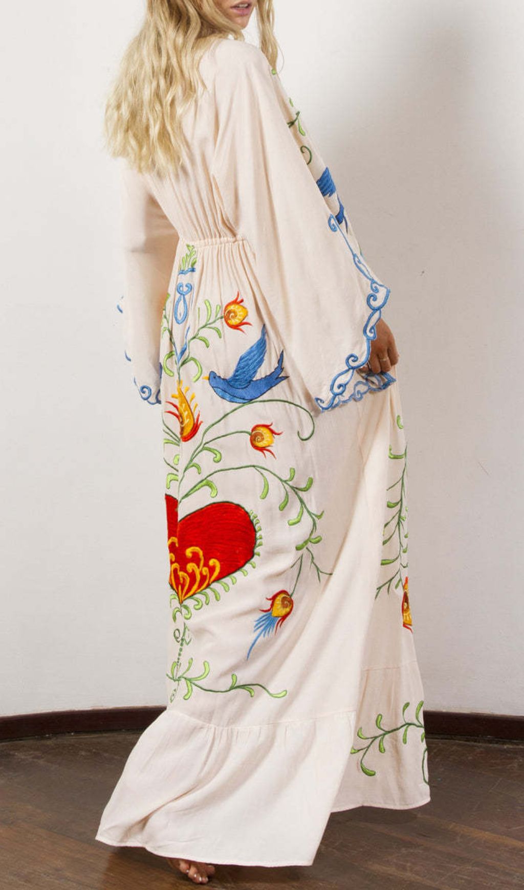 Gita Flower Embroidery Long Sleeve Maxi Dress