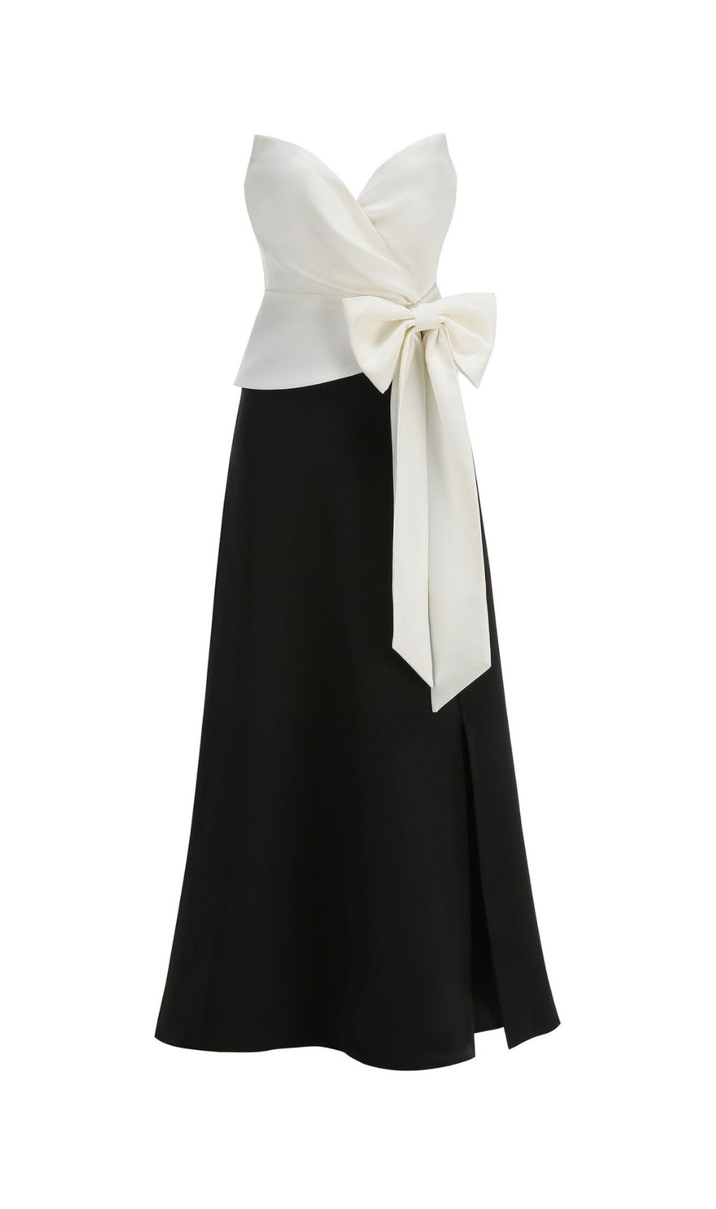 Kevine Elegant Strapless Bow Maxi Dress with High Slit | Formal Evening Gown