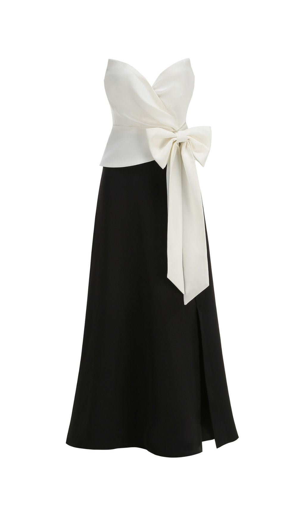 Kevine Elegant Strapless Bow Maxi Dress with High Slit | Formal Evening Gown