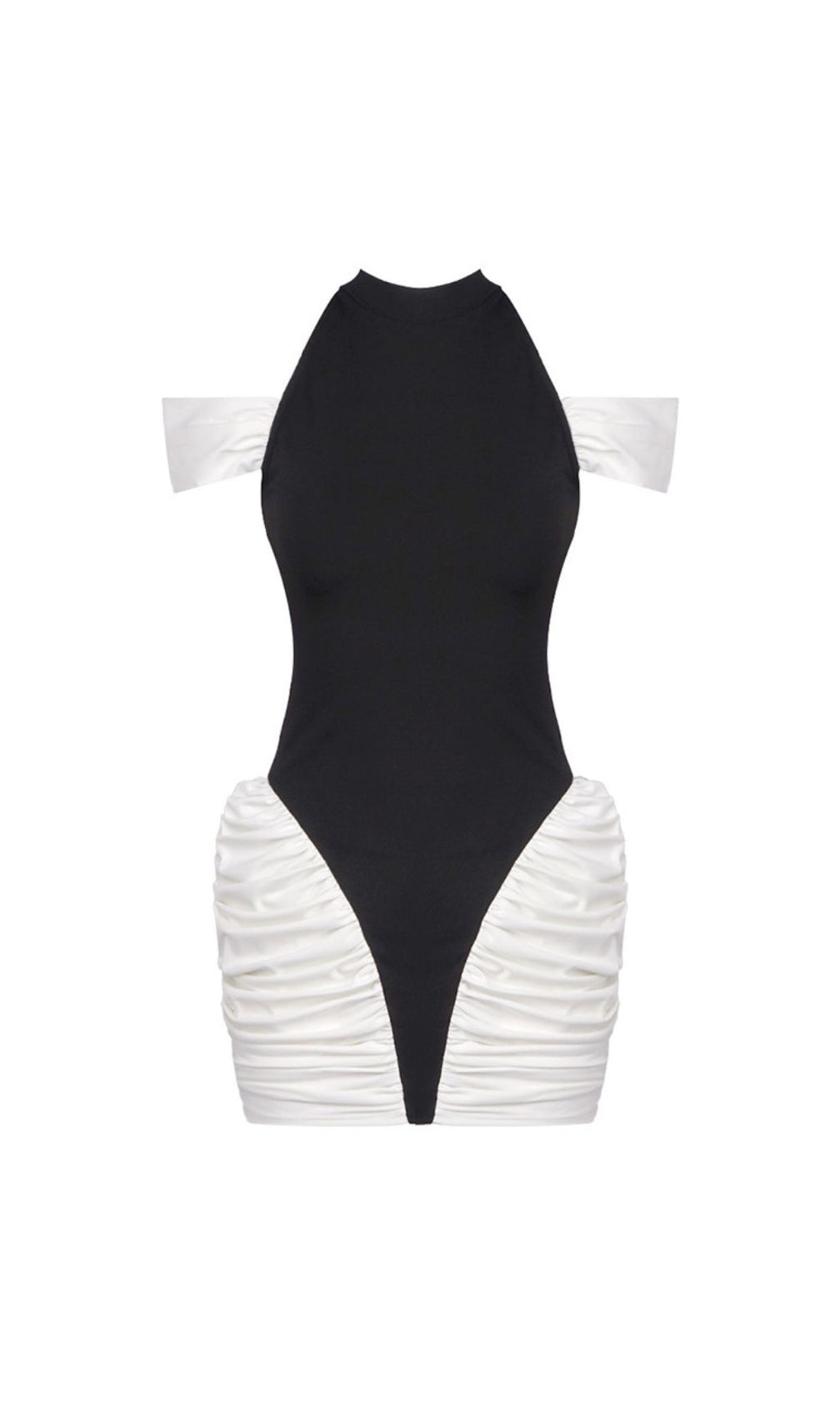 Hesperia Halter Ruched Mini Dress - Two-Tone Bodycon Glamour