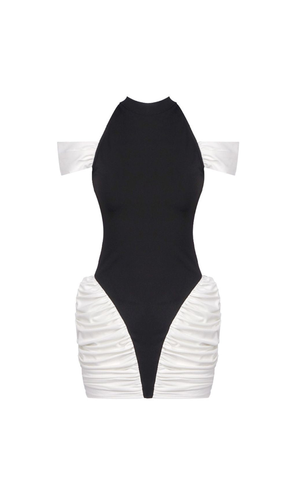 Hesperia Halter Ruched Mini Dress - Two-Tone Bodycon Glamour