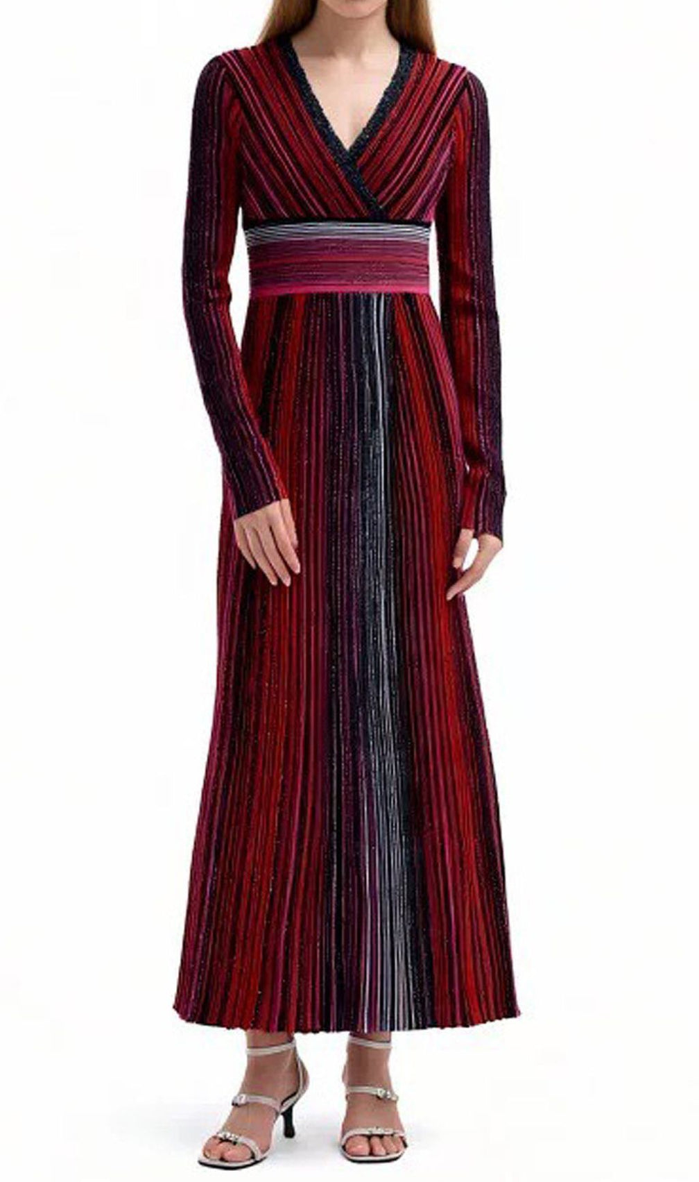 Giada Pink V-Neck Long Sleeve Midi Dress
