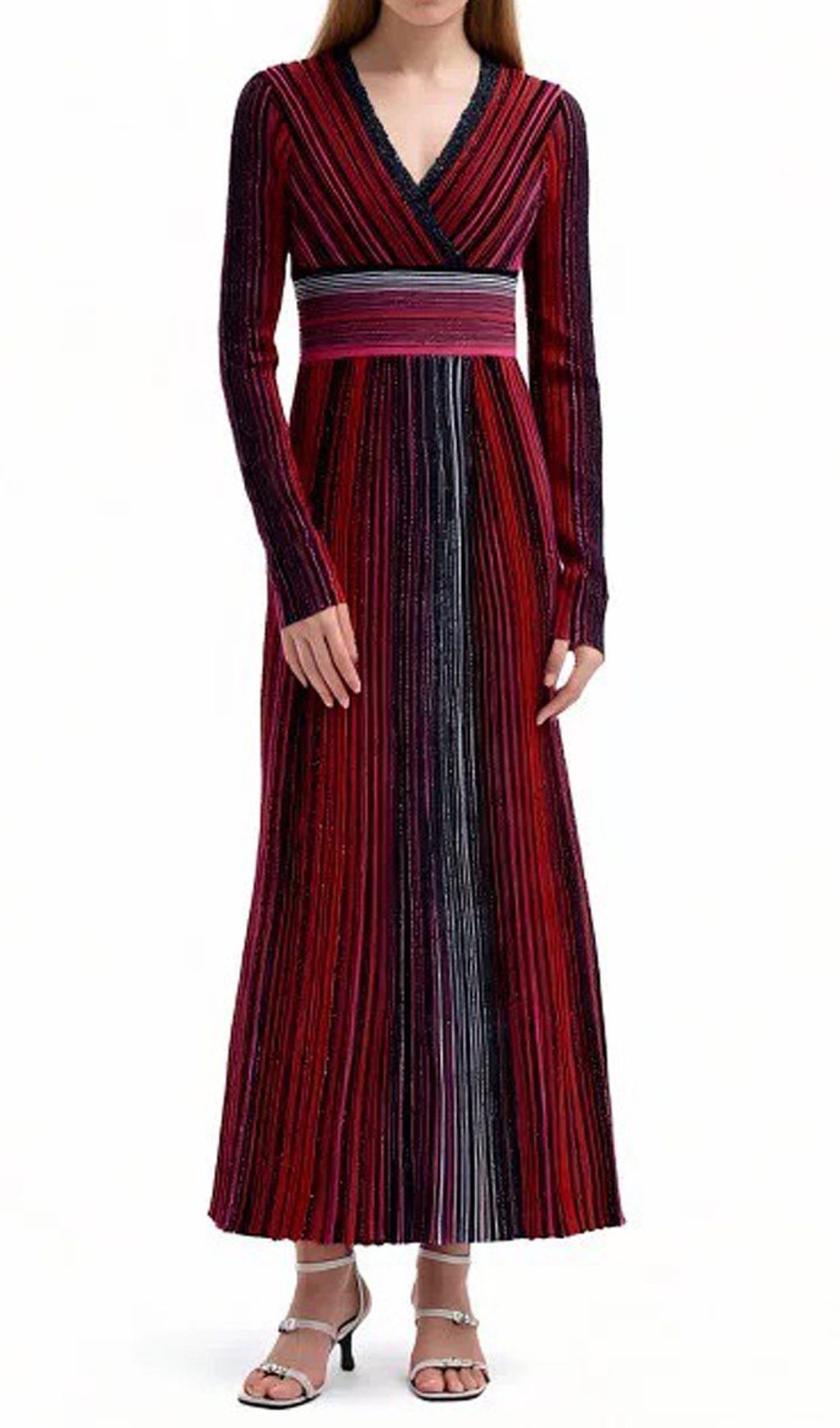 Giada Pink V-Neck Long Sleeve Midi Dress