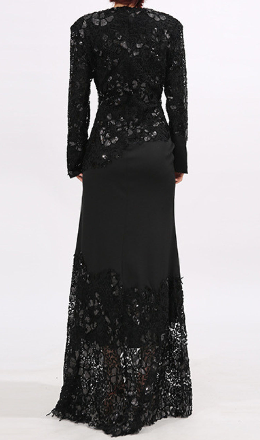 Elodie Black Lace Embroidery Long Sleeve Maxi Dress