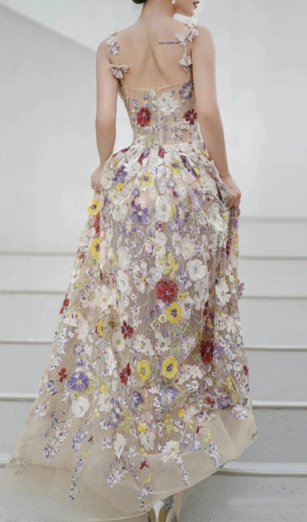 Jansje Enchanted Floral Appliqué Maxi Dress - Romantic Strappy Gown for Women