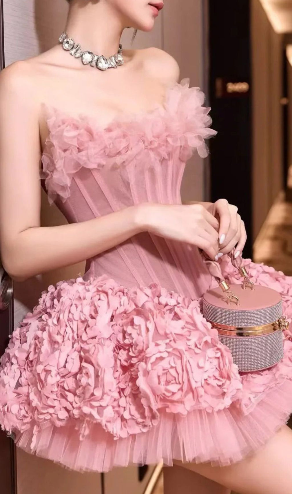 Irma Strapless Corset Floral Mini Dress - Pink Party & Date Night Gown