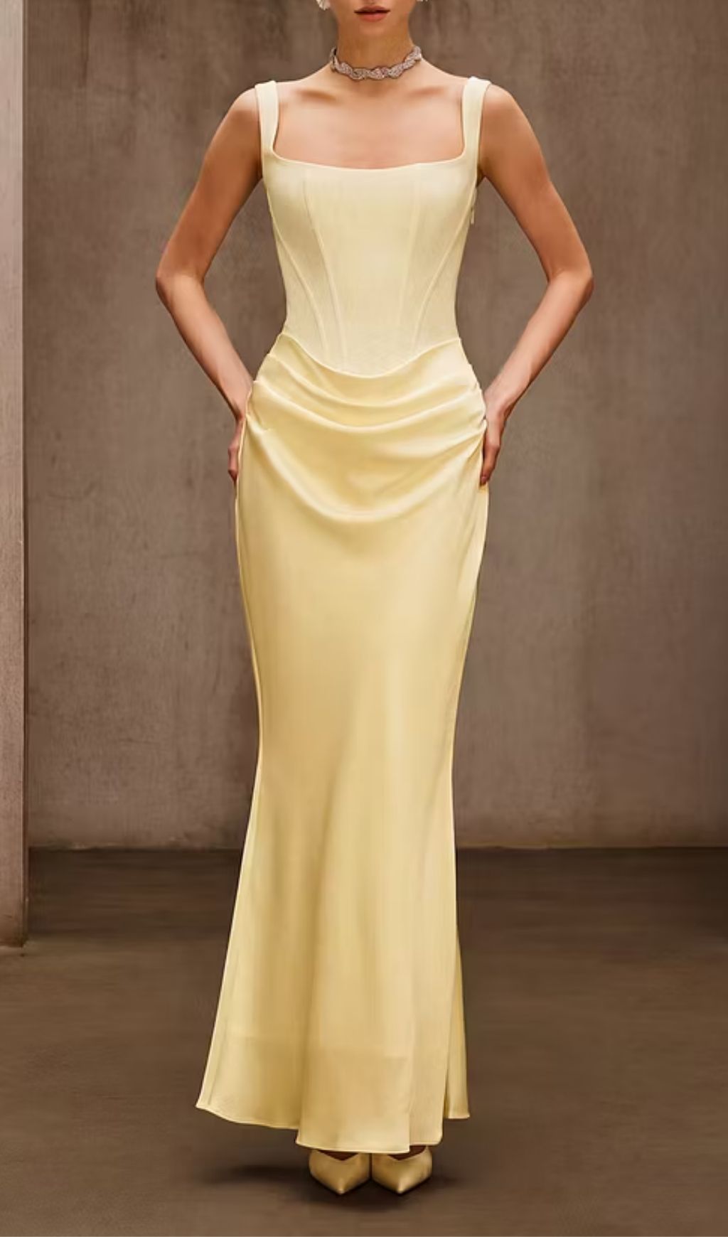 Duyen Luxe Yellow Satin Corset Maxi Dress - Glamorous Evening Gown
