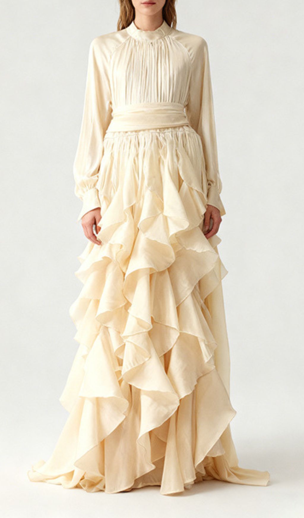 Joop Romantic Ruffle Maxi Dress - Elegant Long Sleeve Gown