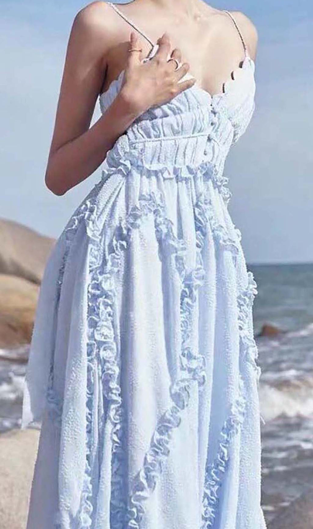 Lace-Up Backless Midi Dress In Blue