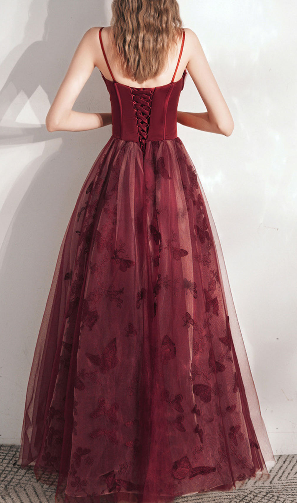 Harriet Red Butterfly Corset Mesh Maxi Dress