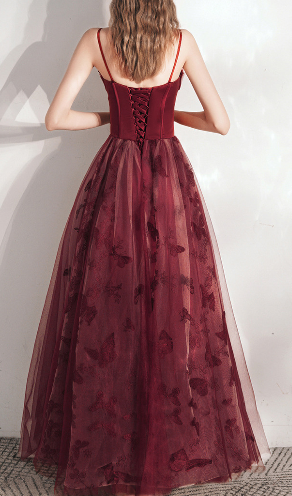 Harriet Red Butterfly Corset Mesh Maxi Dress