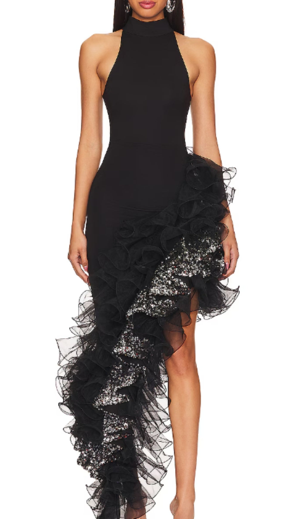 Donny Black Halter Mesh Maxi Dress