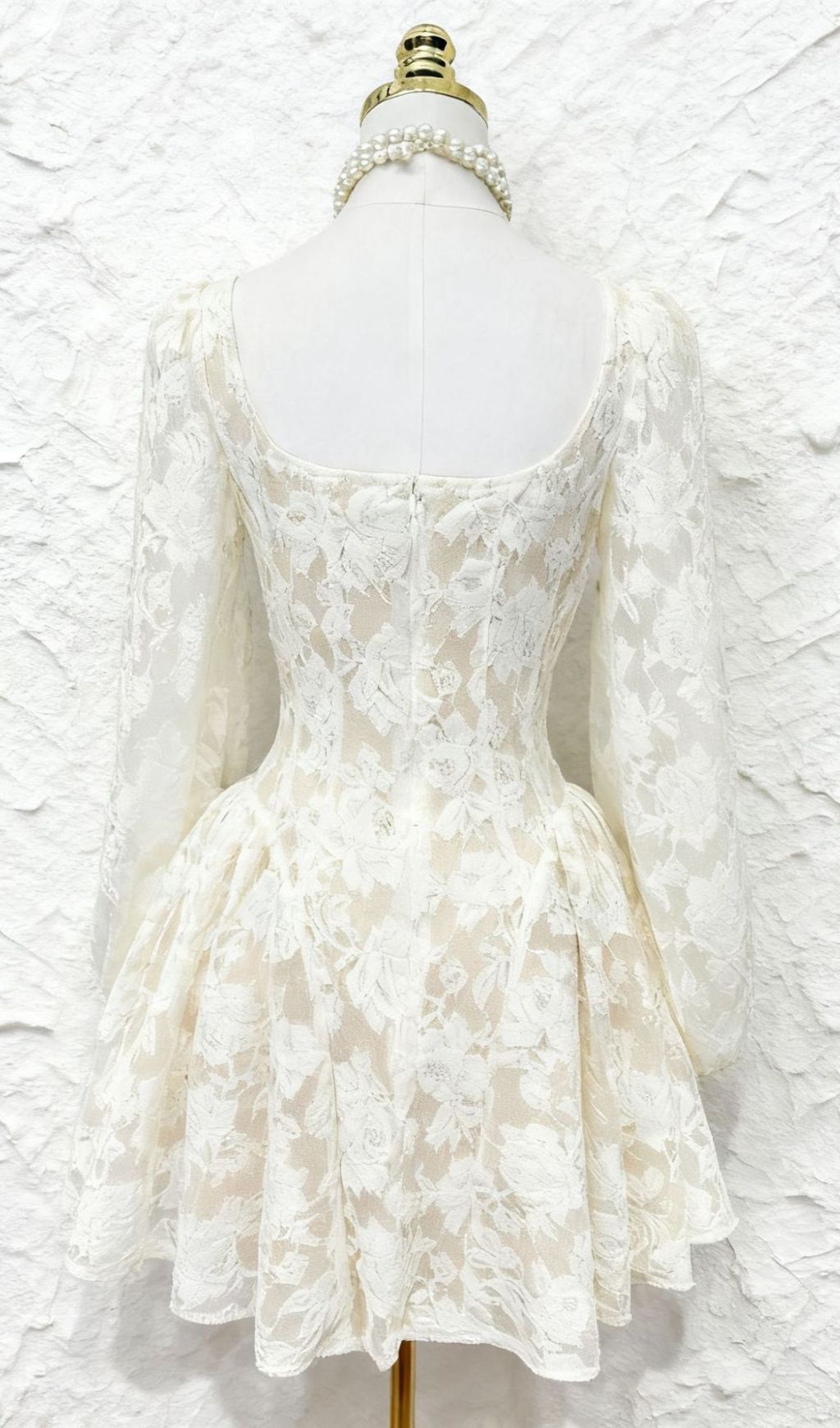 Ilithyia Romantic Lace Long Sleeve Mini Dress - Square Neck A-Line