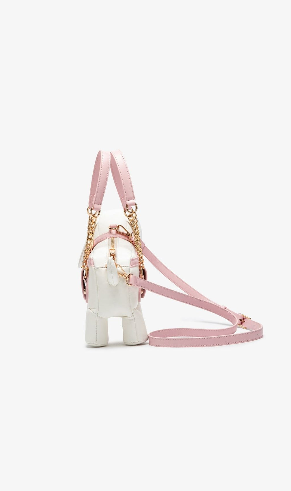 Khari Whimsical White Dog Handbag with Pink Accents - Chic Novelty Purse