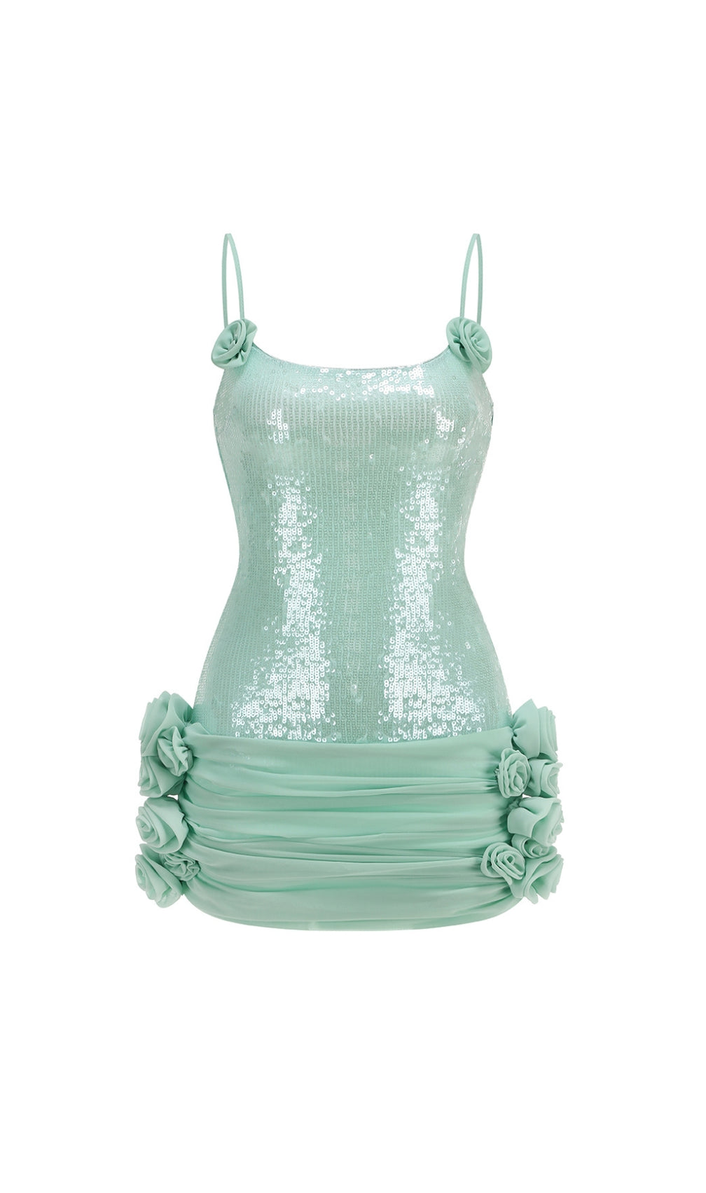 Eiffel Green Sequin Flower Mini Dress
