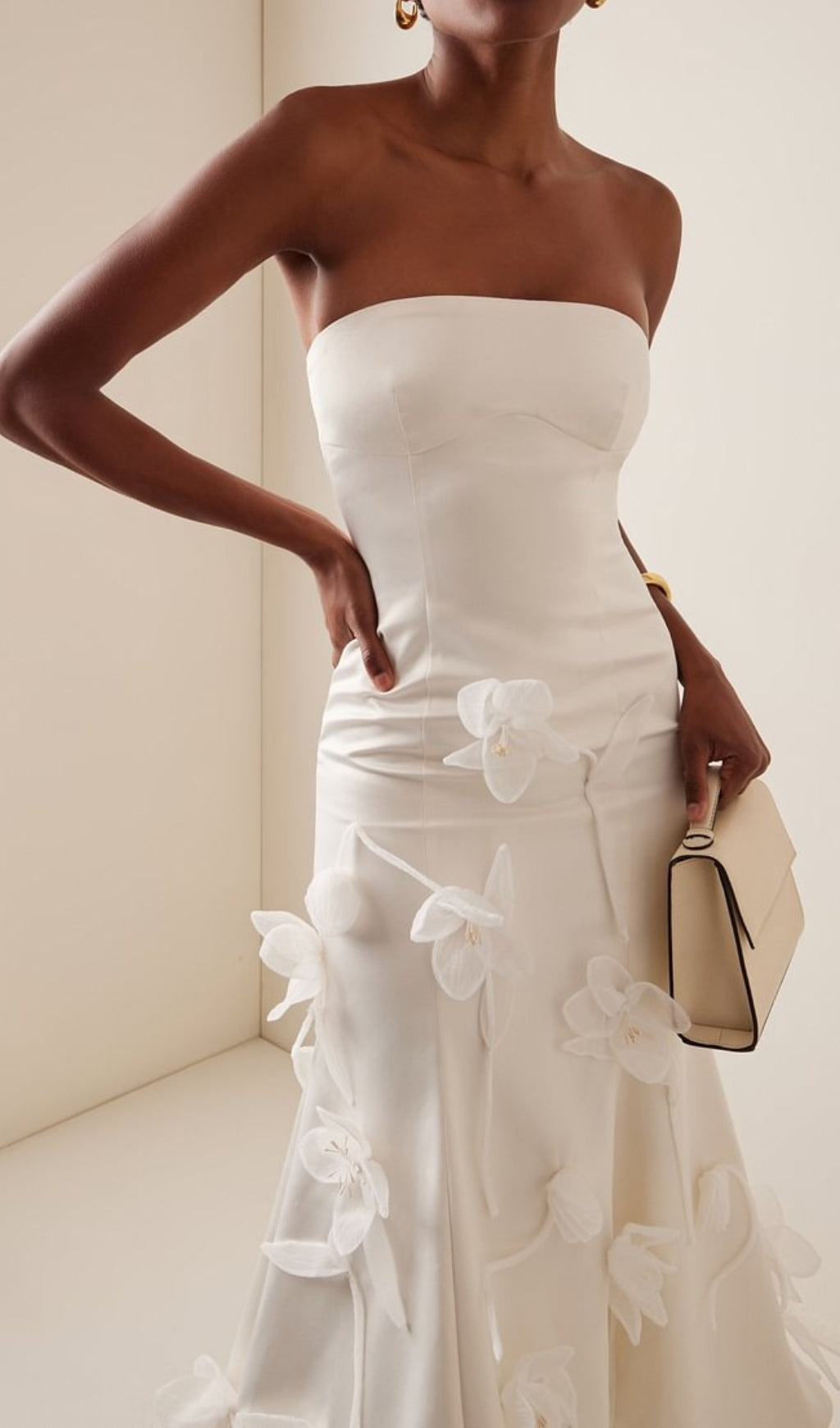 Echo White Strapless Flower Midi Dress