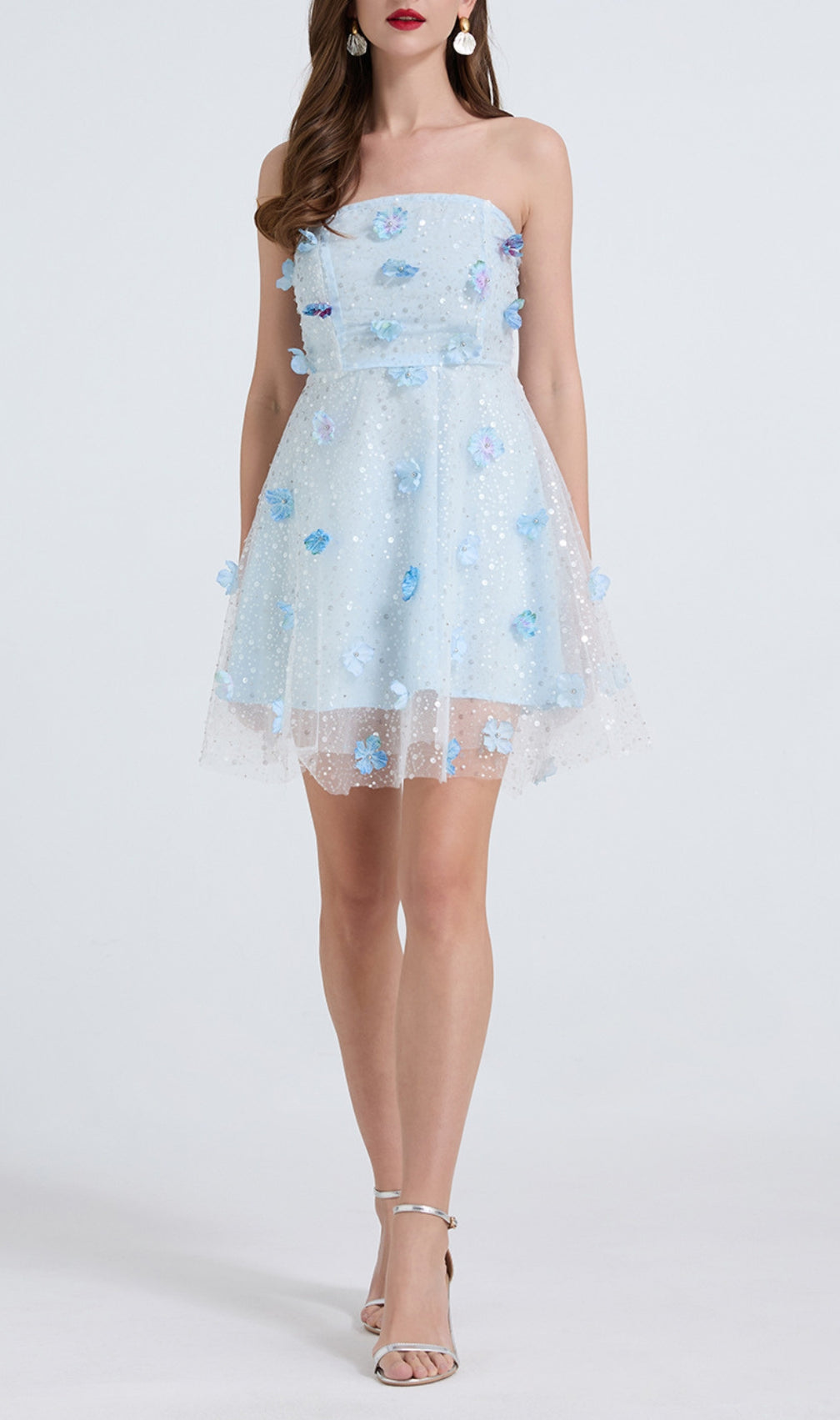 Dilys Blue Flower Embelished Sequin Mini Dress