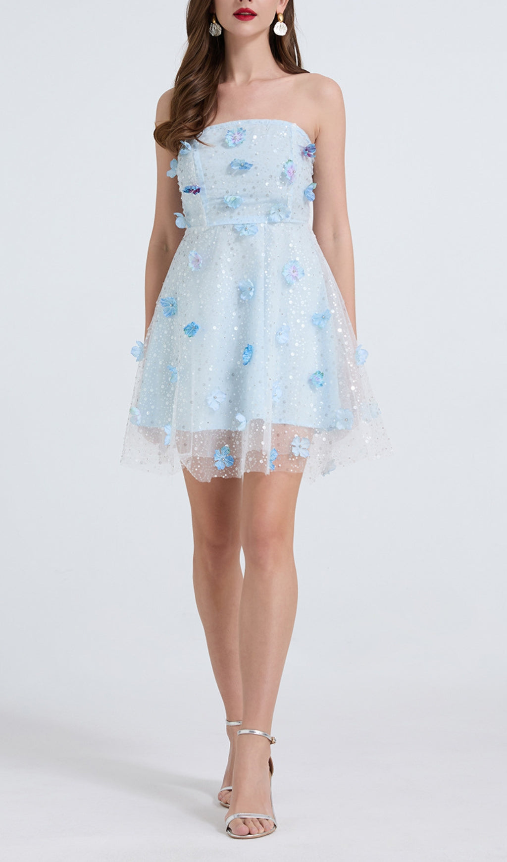 Dilys Blue Flower Embelished Sequin Mini Dress