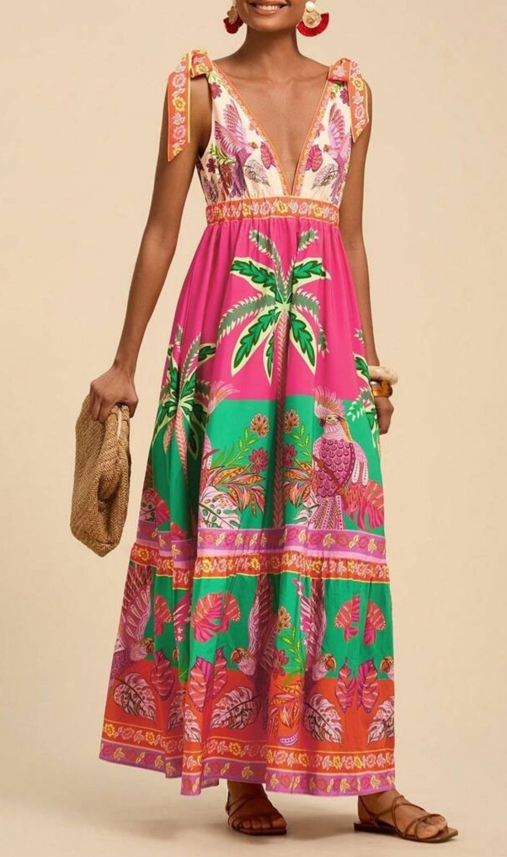 Laken Printed V-Neck Maxi Dress