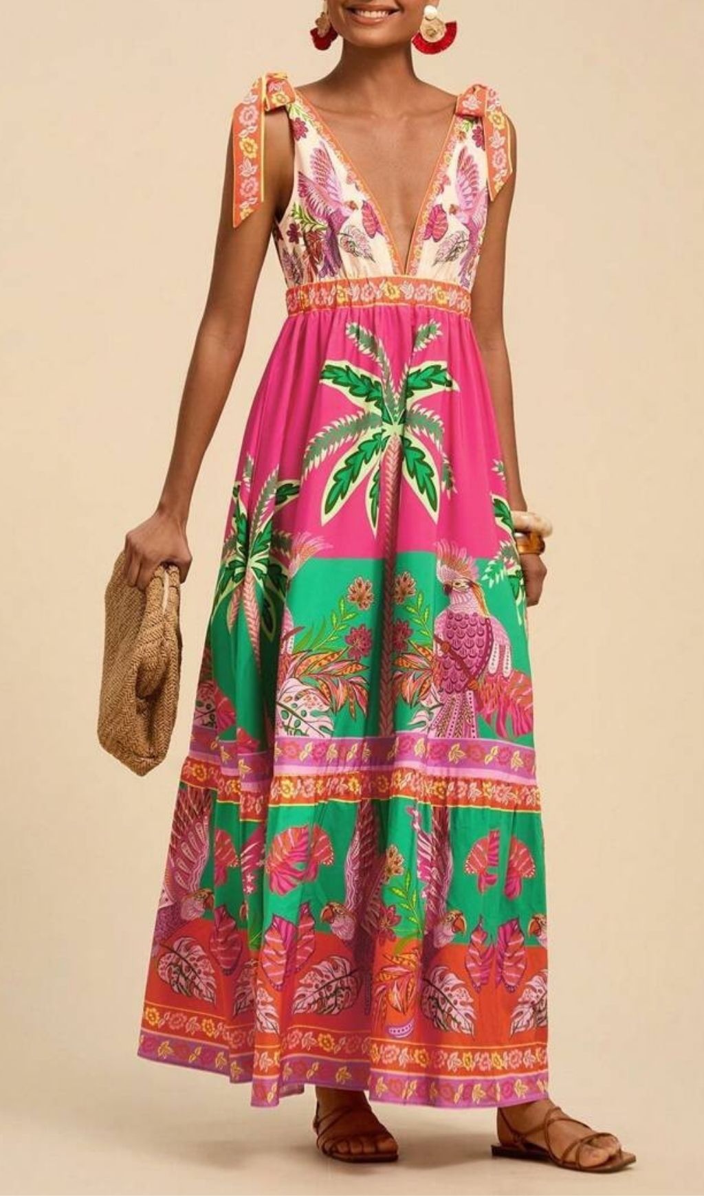 Laken Printed V-Neck Maxi Dress
