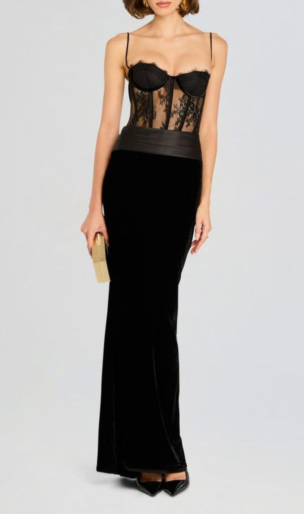 Fantasia Black Lace Corset Maxi Dress
