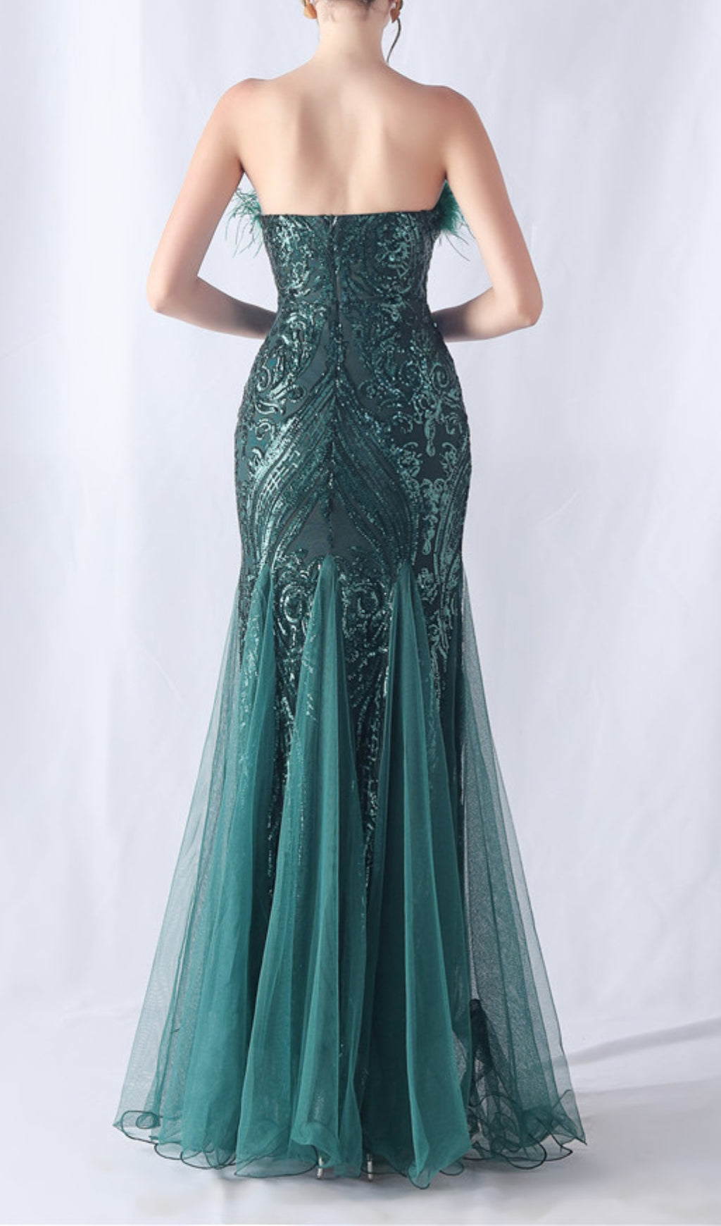 Choire Green Sequin Feather Maxi Dress