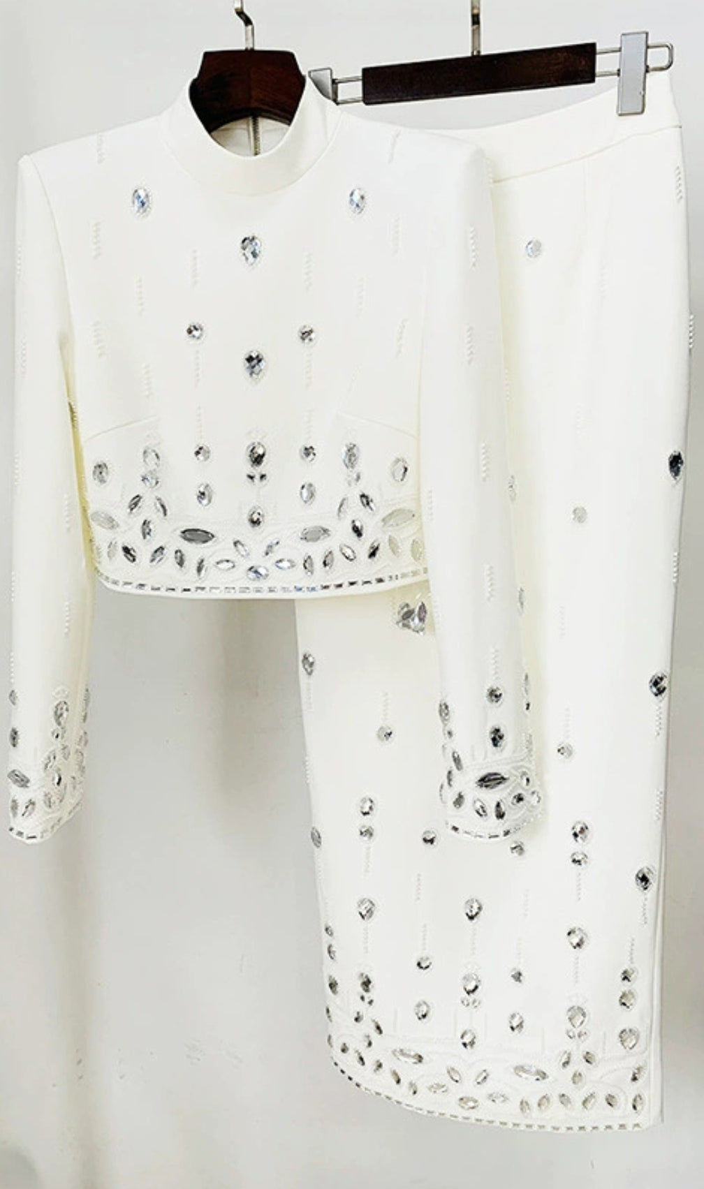 Dangola Rhinestone Long Sleeve Top & Maxi Skirt Set