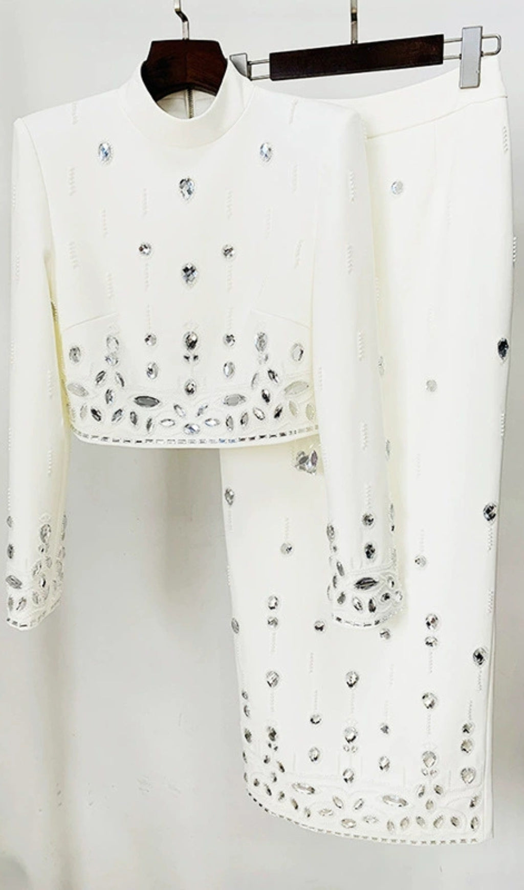 Dangola Rhinestone Long Sleeve Top & Maxi Skirt Set