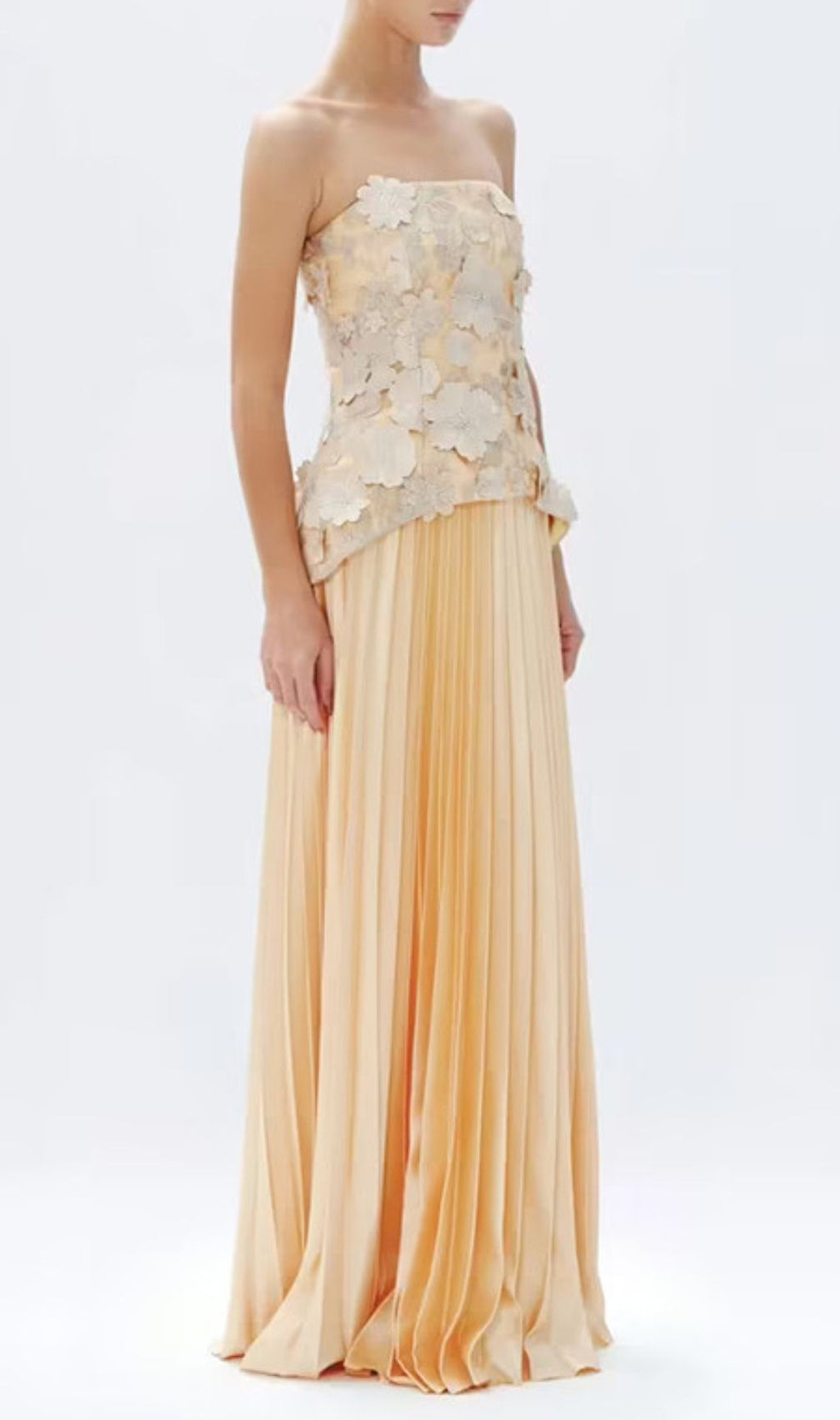 Julieta Elegant 3D Floral Peplum Top & Pleated Maxi Skirt Set