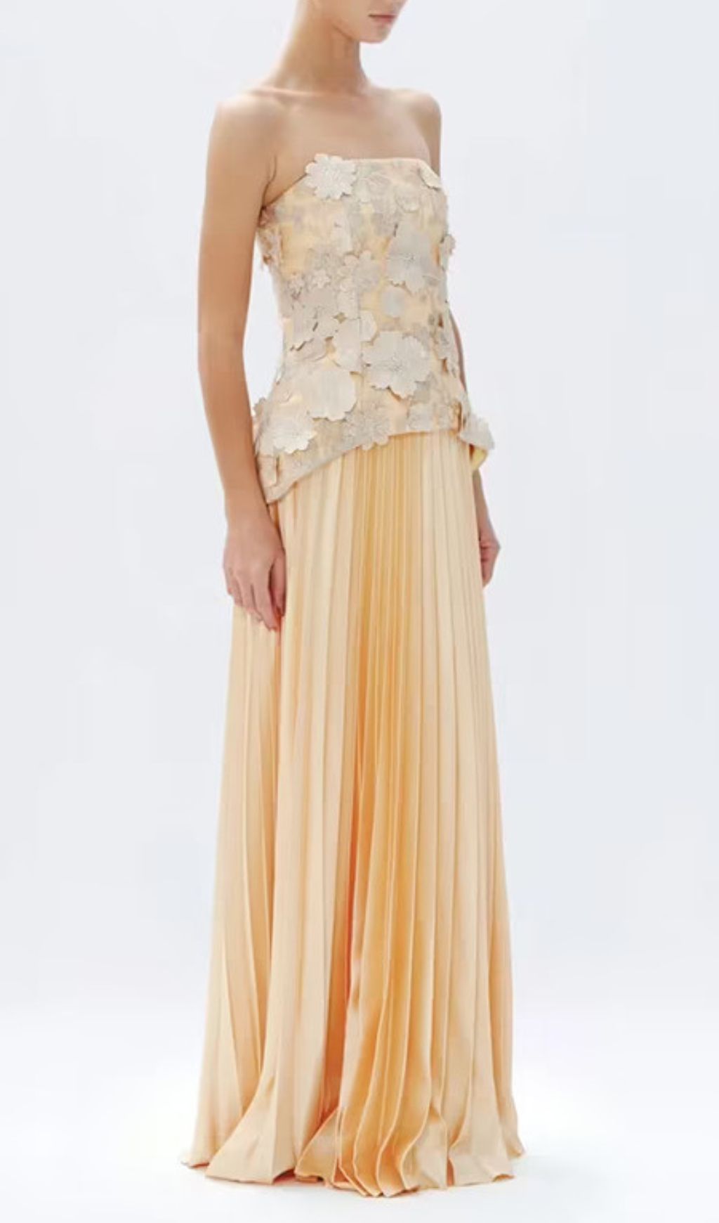 Julieta Elegant 3D Floral Peplum Top & Pleated Maxi Skirt Set